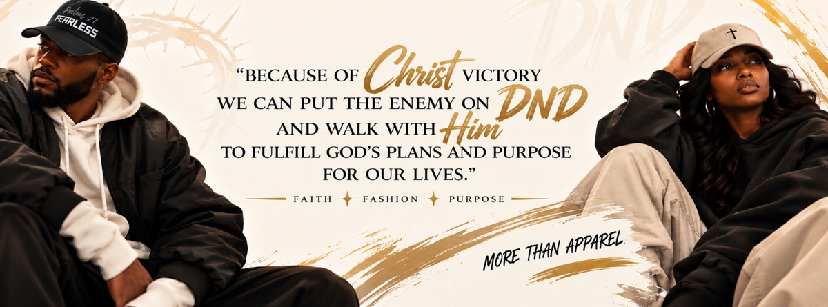 A promotional banner featuring two models in black and white streetwear, with a central inspirational quote and the text 'MORE THAN APPAREL' on a cream background with gold brushstroke accents.