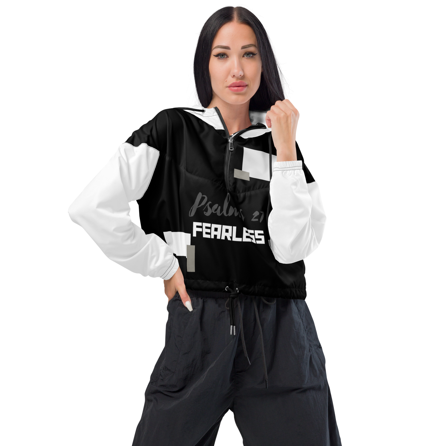 Psalms 27 Fearless Black Cropped Windbreaker